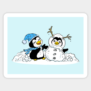 Penguin couple in snow Sticker